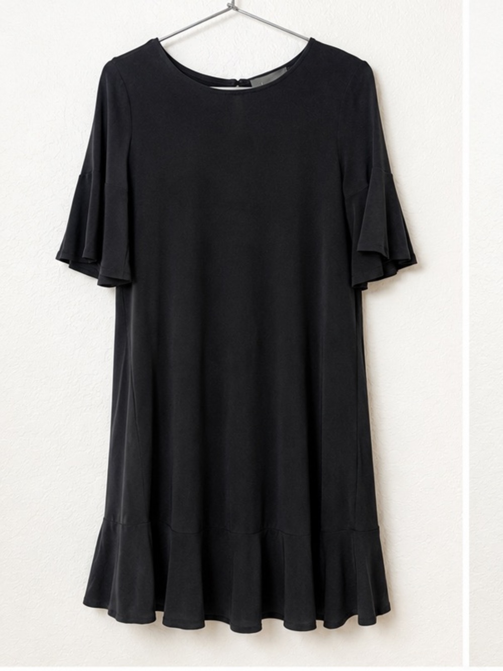 Anthropologie Charcoal Flutter Sleeve Ruffle Hem Shift Dress Small Petite SP